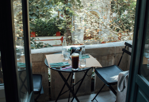 2-person dining setup with round folding table