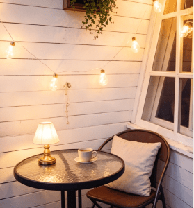 Cozy vibe-focused leisure setup with solar lights