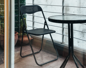 foldable steel bistro set on small balcony small space patio furniture under $200